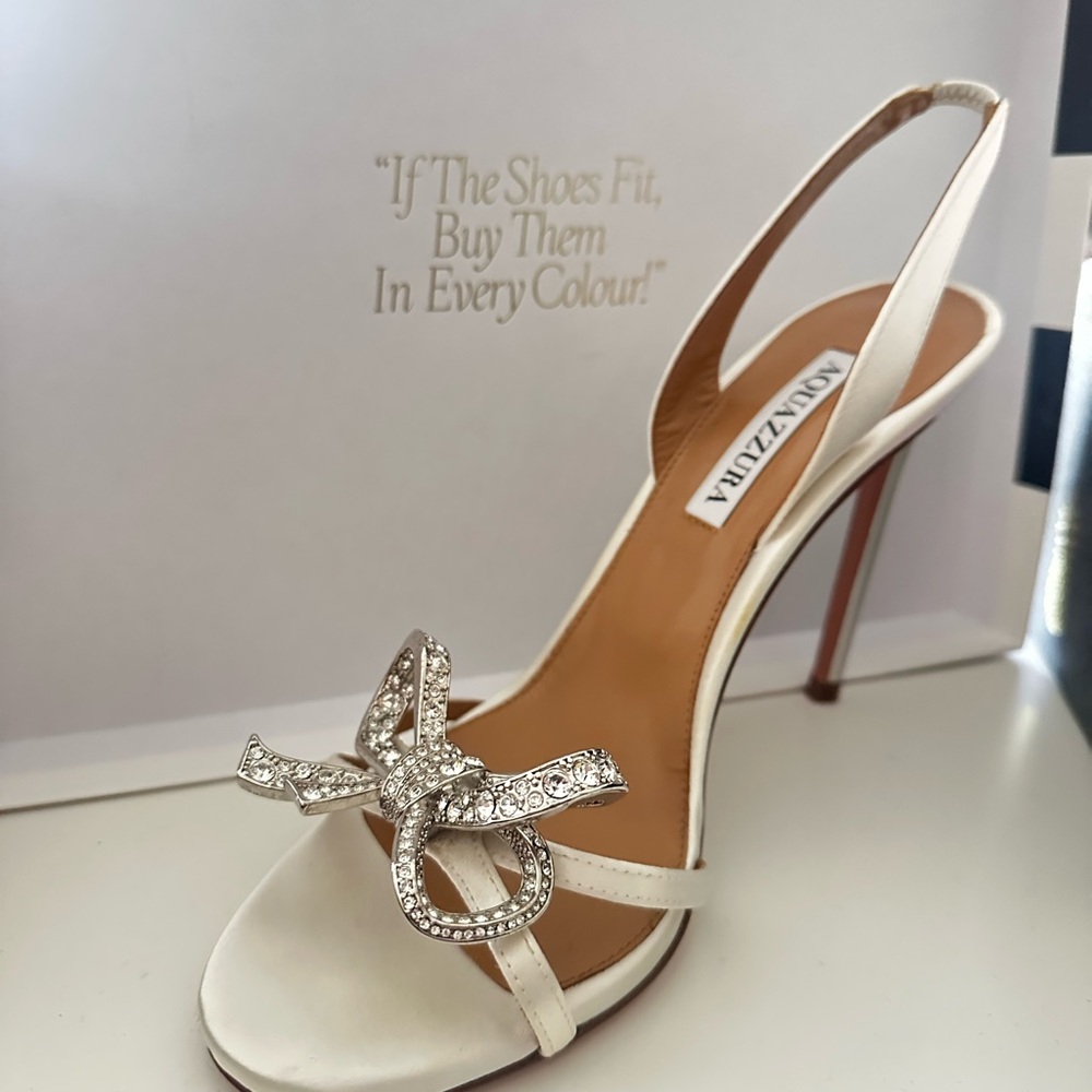 Aquazzura - White Satin Babe Sandal 105 - Picture 1 of 6